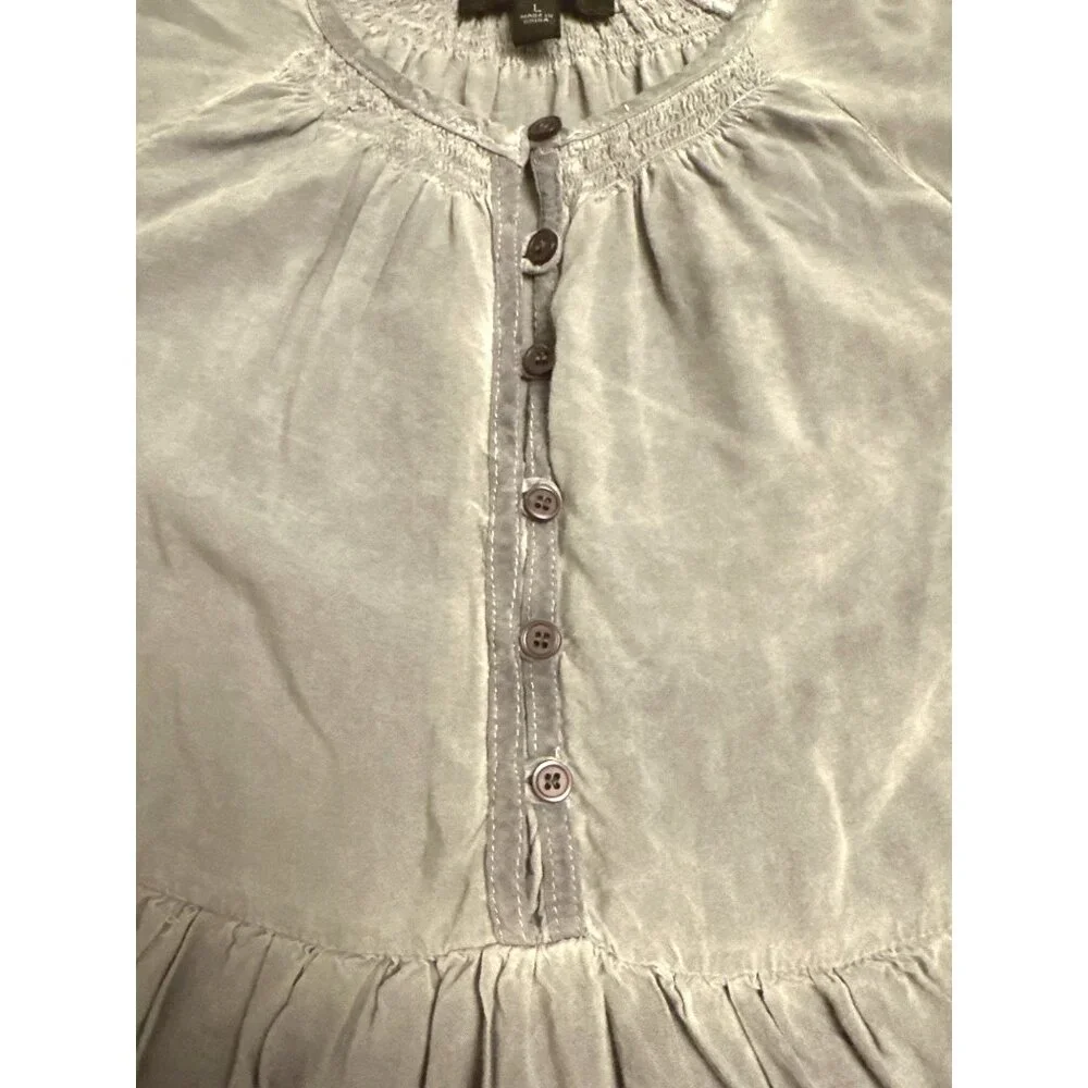 Very J Womens Large Gray Mid Button Down Rayon Blouse Sheer and Sexy - Picture 5 of 8